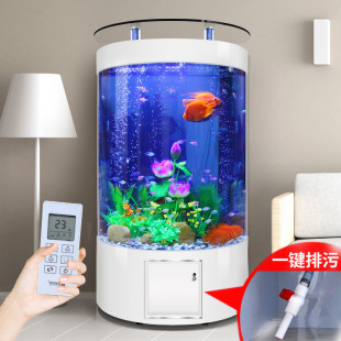 欧宝欧式 半圆形鱼缸水族箱客厅落地家用玻璃生态造景圆柱靠墙过滤
