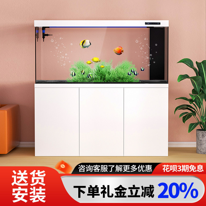 新型底滤鱼缸客厅2026新款家用客厅大型落地超白隔断屏风轻奢生财