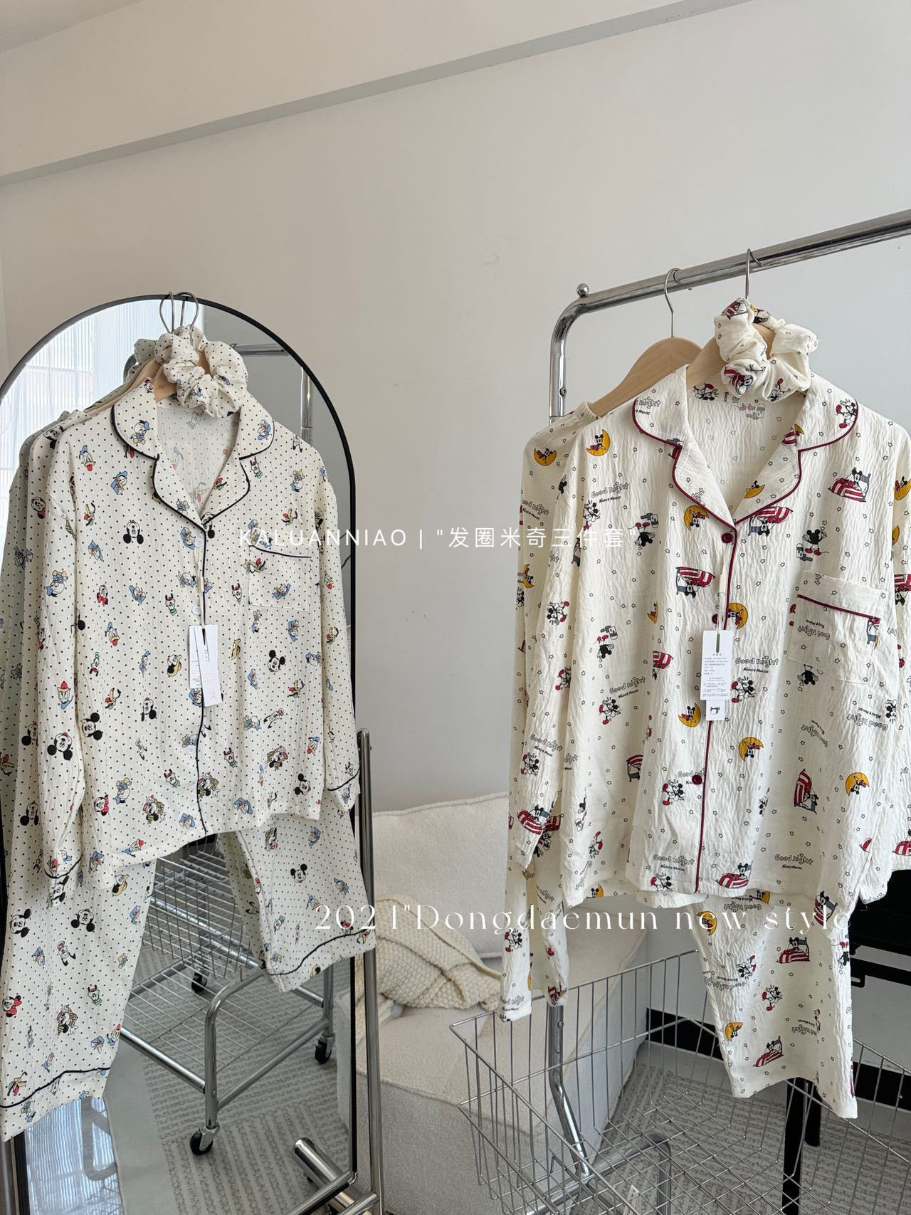 Ins妈妈家居睡衣春夏三件套韩家居服套装