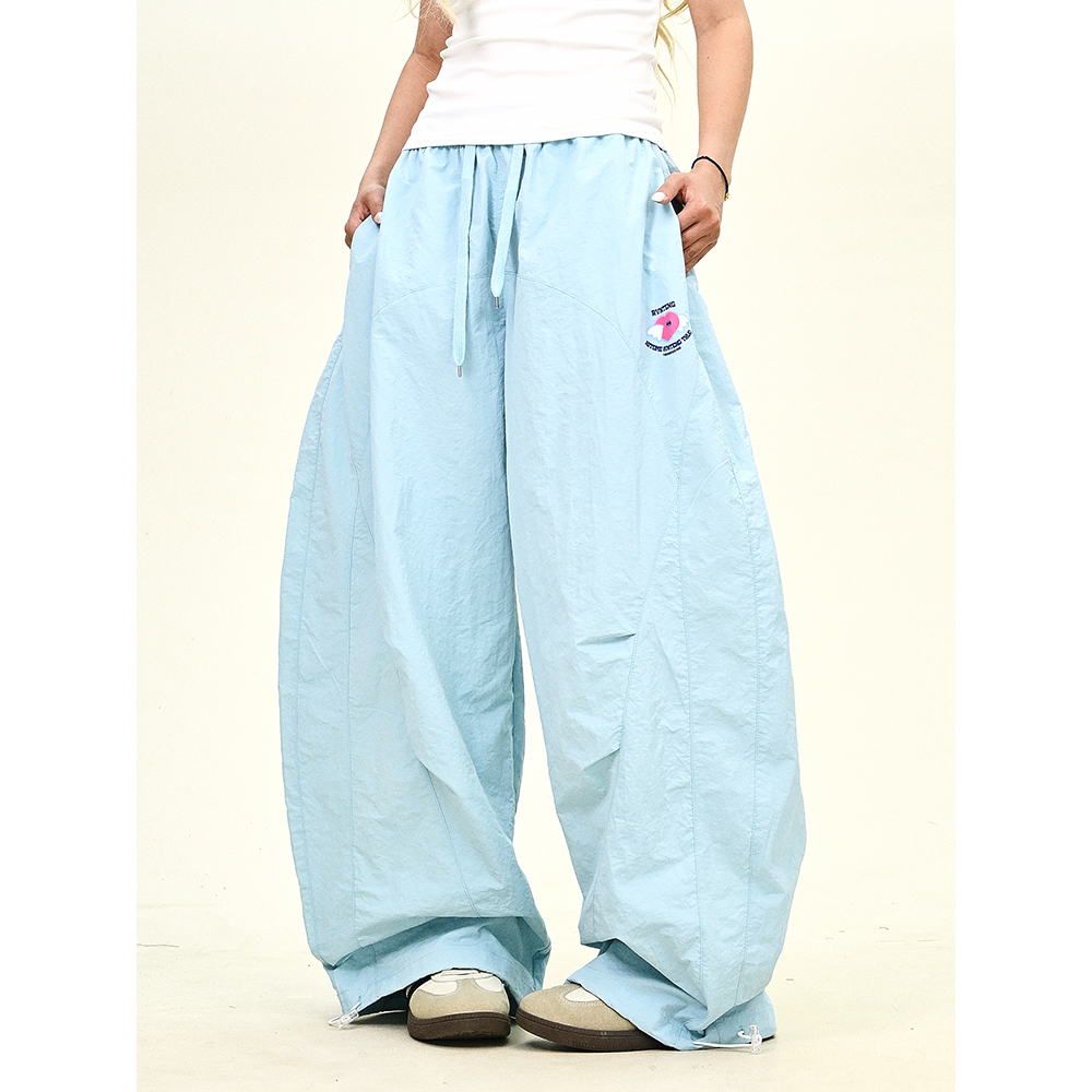 怕麻烦蓝色多巴胺爱心弯刀休闲裤女2025夏季新款宽松bf潮牌阔腿裤