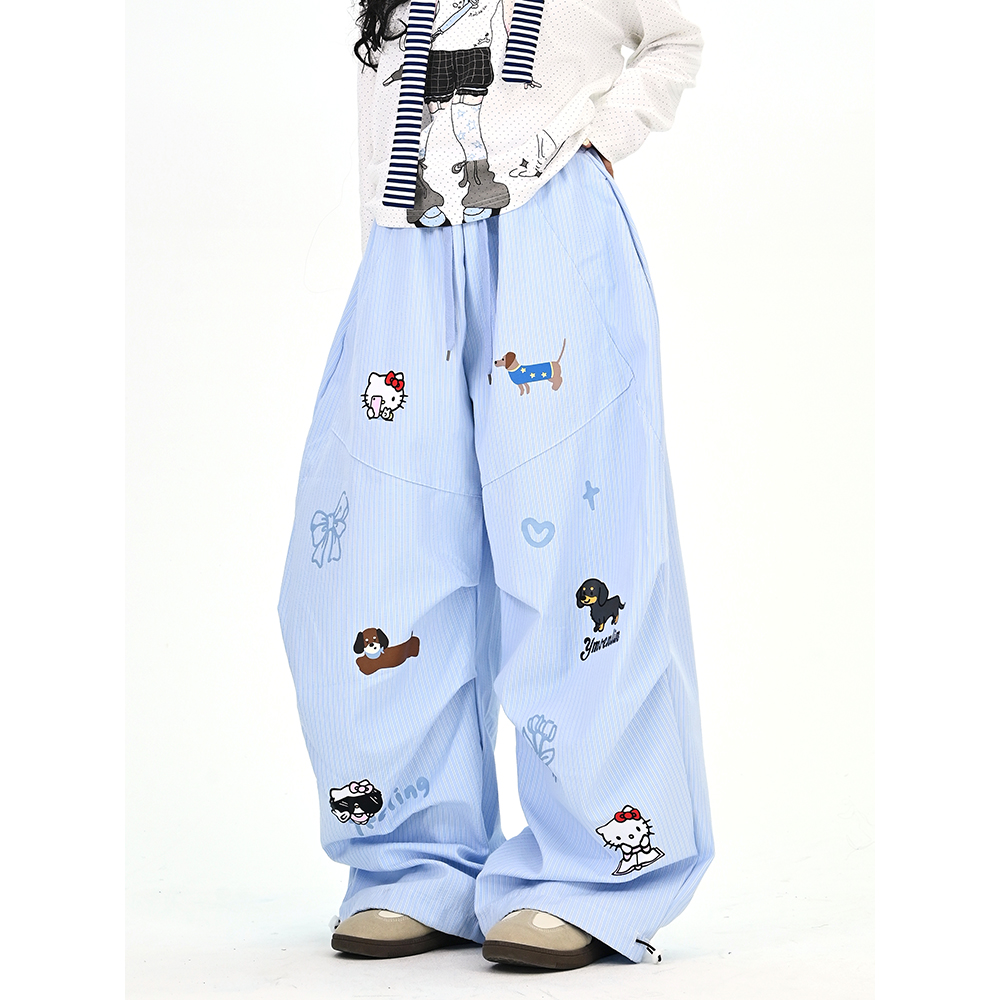 怕麻烦卡通猫咪工装休闲裤