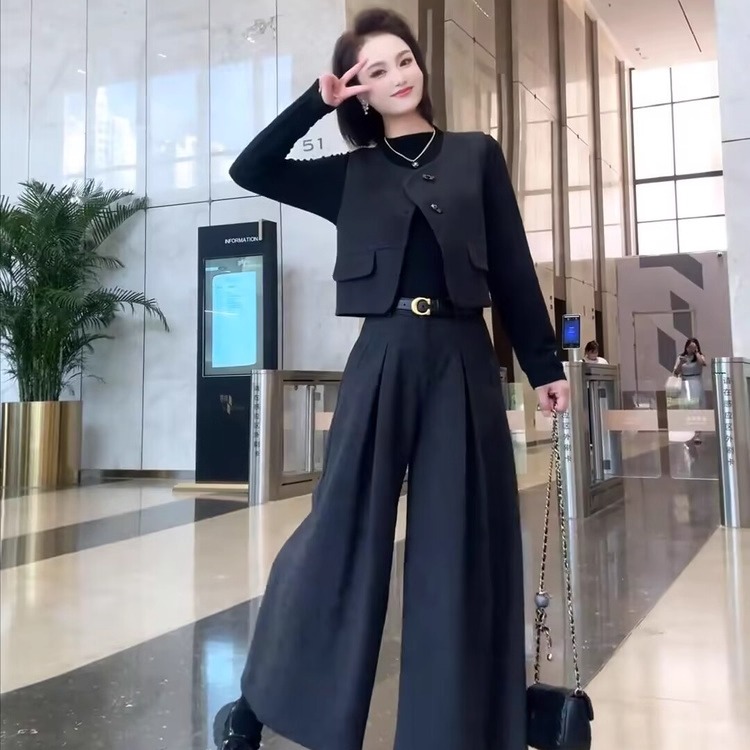 韩系马甲打底衫裙裤三件套女秋款