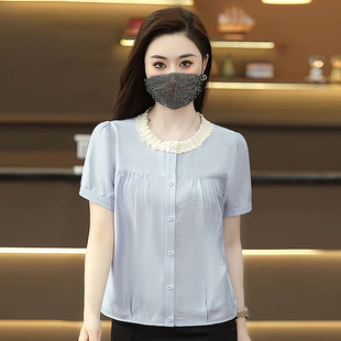 新款 法式 女2026夏季 衬衫 显瘦百搭圆领单排扣小众气质上衣 通勤短袖