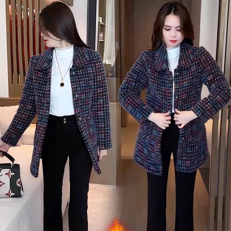 加绒加厚格子毛呢外套女士2025年秋冬季新款洋气保暖百搭呢子大衣,女装/女士精品,时尚套装,淘宝优惠券,粉丝福利购,淘宝优惠卷
