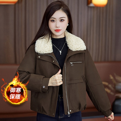 简约风翻毛领加绒加厚短款外套