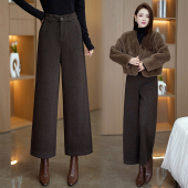 子 呢子九分直筒显瘦百搭休闲裤 通勤简约风高腰阔腿裤 女2025冬新款