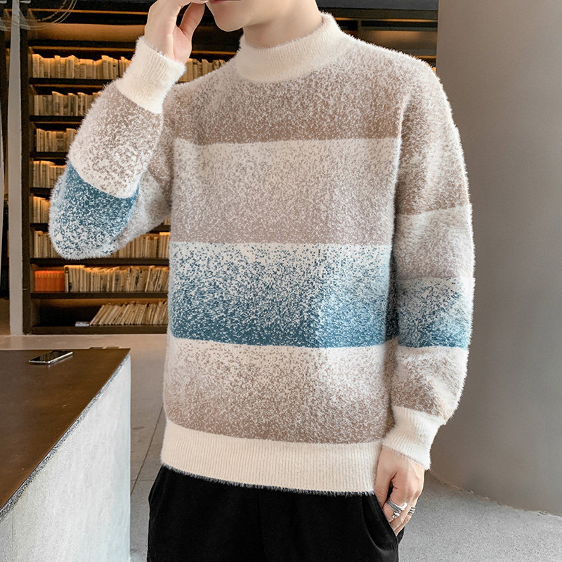 Spring and autumn sweater men's wear Korean youth crew neck fashion casual knitwear with color matching