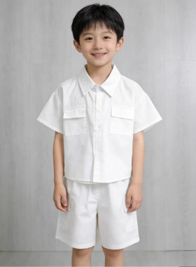 云南大理新款扎染白胚男童白色衬衫裤子套装可以扎染小男孩衬衫
