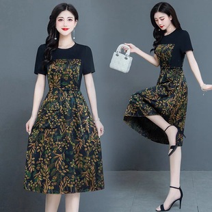 收腰显瘦短袖 新款 裙子 中年妈妈气质连衣裙女2025夏季 高端轻奢女装