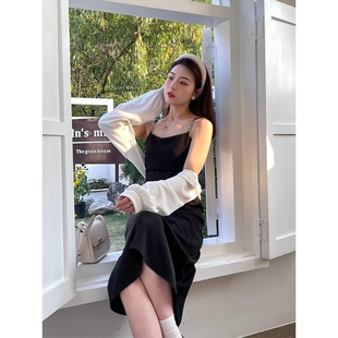 修身 法式 新款 2025夏季 显瘦收腰吊带连衣裙子 设计感黑色包臀中长款