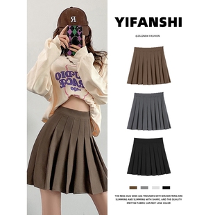裙子 高腰显瘦黑灰色短裙西装 百褶裙女a字半身裙秋冬季 2024年新款