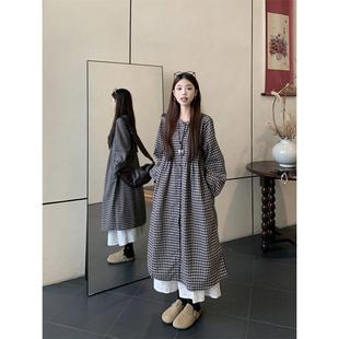 裙女秋叠穿慵懒风小个子学生气质连衣裙 衬衫 原版 面料格子长袖