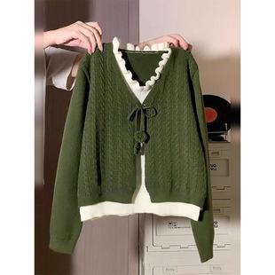 针织衫 系带显瘦长袖 上衣 秋冬季 韩系慵懒假两件毛衣女新款