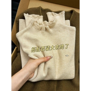 毛衣 秋冬洋气叠穿木耳边内搭打底衫 绝美半高领蕾丝针织衫 女春季