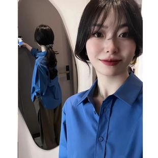 衫 型长袖 排扣外套宽松版 有口袋13个色克莱因蓝高级感百搭款