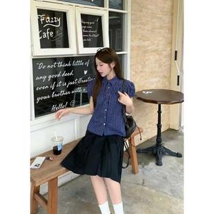 2025宽松修身 原版 夏季 女泡泡袖 通勤百搭上 优质面料格纹娃娃衫