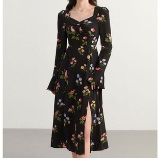 中长裙子法式 女装 复古好看收腰侧开叉连衣裙潮 春秋大码 2025新款