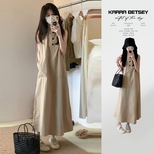 女装 新款 气质显瘦钓系约会长裙海边度假 休闲宽松连衣裙子夏季 无袖