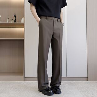 潮流百搭裤 男韩版 子夏季 薄款 2024新款 坠感阔腿拖地长裤 宽松休闲裤