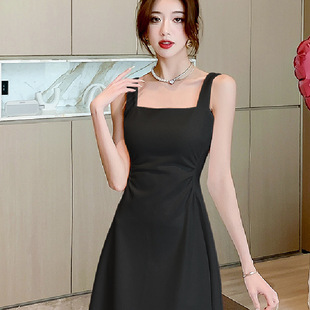 纯色长裙女 2025新款 法式 气质赫本风黑白吊带连衣裙子女夏季