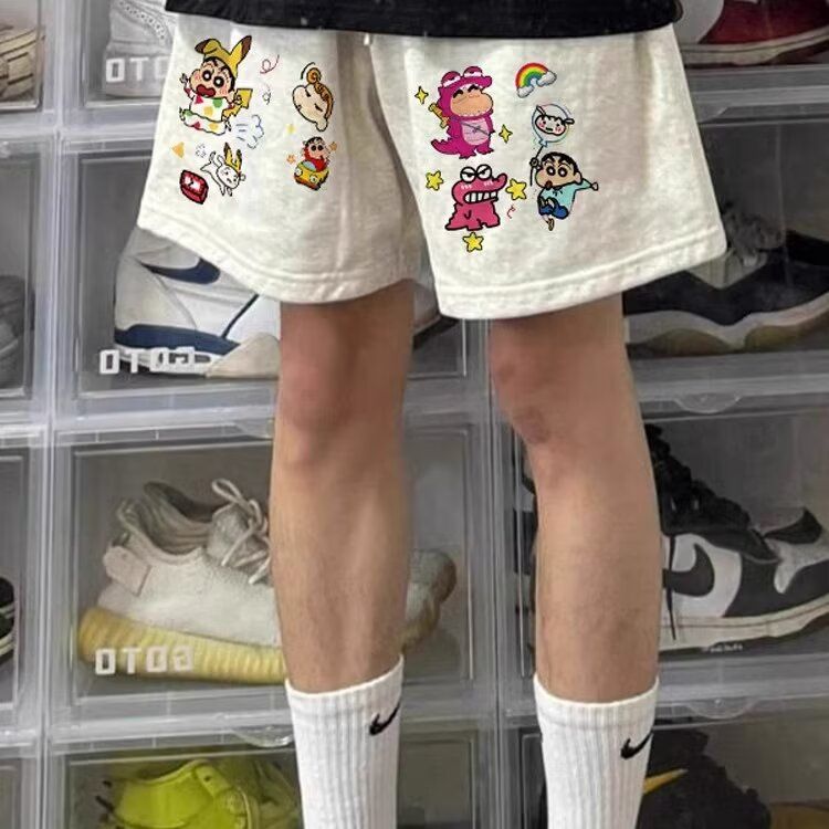潮牌童趣小新美式休闲运动短裤男款夏季卫裤高街重磅直筒五分裤潮