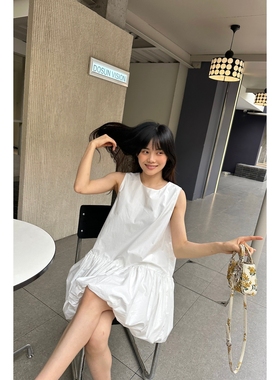 韩系白色无袖背心连衣裙女夏季温柔风气质裙子小个子宽松花苞短裙