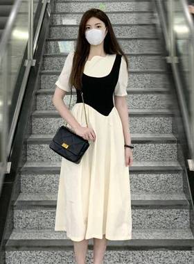 法式白色假两件连衣裙子女夏季2025新款设计感小众泡泡袖初恋长裙
