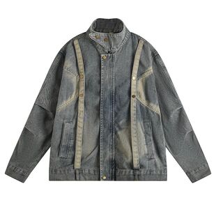 美式 复古小众设计感拉链宽松水洗牛仔外套男女春秋高街夹克上衣潮