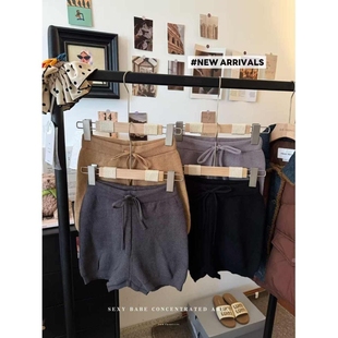 显瘦弹力裤 秋冬新款 辣妹家居睡裤 女美式 欲风低腰针织坑条包臀短裤