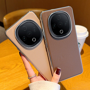 适用于vivo Y300手机壳简约纯色肤感荔枝纹y300创意高档电镀银边硬壳防摔vivoy300深咖商务男女款保护套