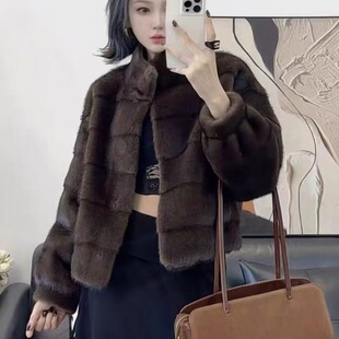 欧洲站冬环保貂毛皮草女冬短款 高级渐染皮毛一体保暖貂绒毛毛外套