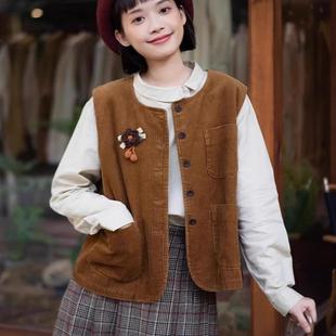 外搭坎肩小众外穿无袖 灯芯绒马甲文艺森系复古春季 上衣女 同款 三季