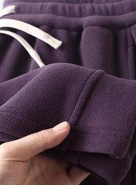 酱紫好看！500G双面奥粒绒直筒卫裤女紫色加绒加厚保暖休闲长裤冬