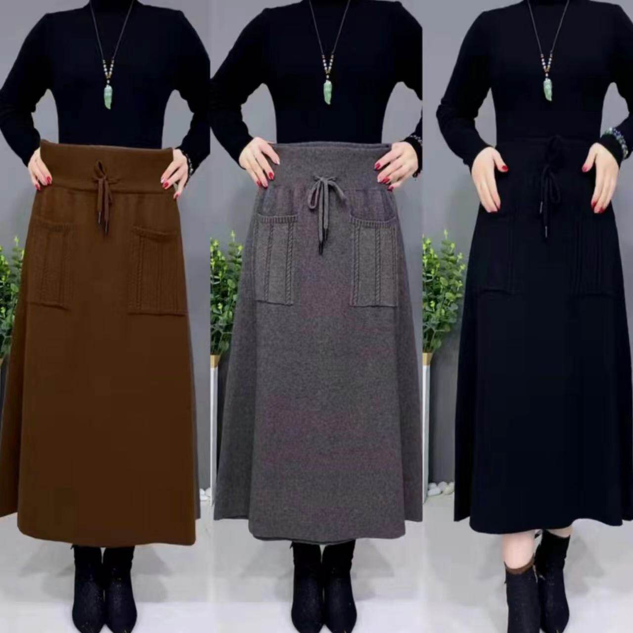 秋冬季女士加厚羊毛裙高腰保暖大码妈妈中长款半身a字裙不二时尚