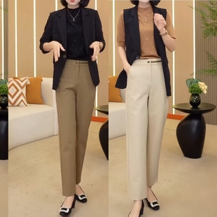 法棍裤女2026年春秋高腰弹力大码垂感百搭中年妈妈九分直筒烟管裤