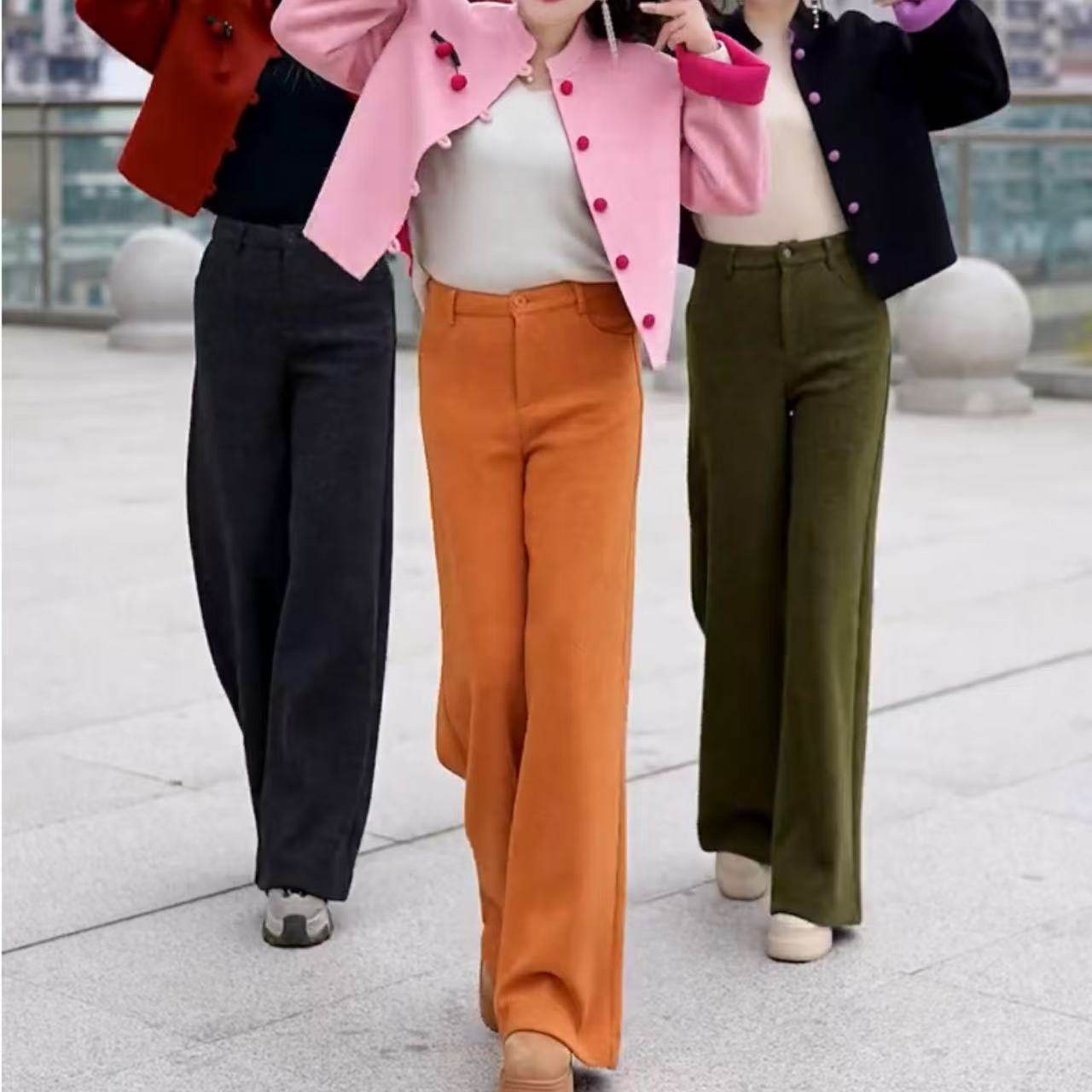 绵羊毛阔腿裤女2025新款冬季加厚高腰百搭毛呢宽松时尚遮肉拖地裤