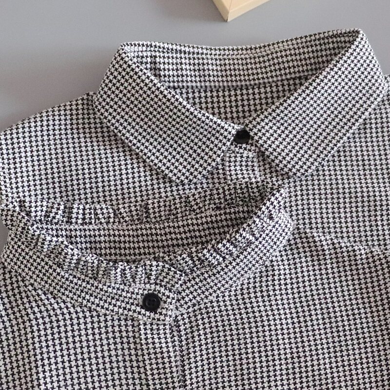 SNOW HOUSE AUTUMN AND WINTER CASUAL HOUNDSTOOTH PLAID ROUND NECK FALSE COLLAR WOMENS HUNDRED SWEATER BASE STAND COLLAR FAKE COLLAR