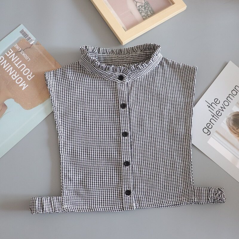 SNOW HOUSE AUTUMN AND WINTER CASUAL HOUNDSTOOTH PLAID ROUND NECK FALSE COLLAR WOMENS HUNDRED SWEATER BASE STAND COLLAR FAKE COLLAR