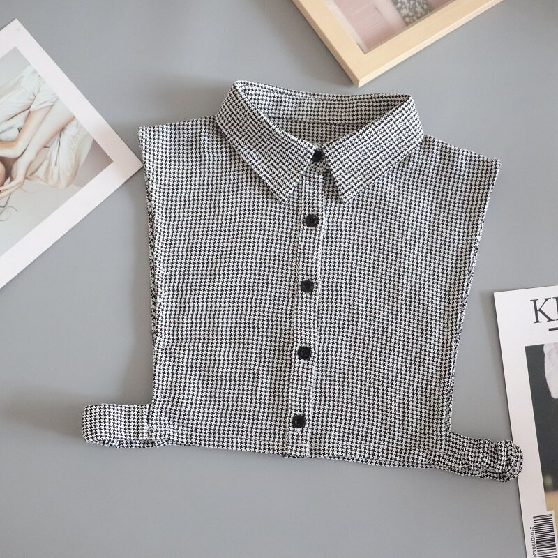 SNOW HOUSE AUTUMN AND WINTER CASUAL HOUNDSTOOTH PLAID ROUND NECK FALSE COLLAR WOMENS HUNDRED SWEATER BASE STAND COLLAR FAKE COLLAR