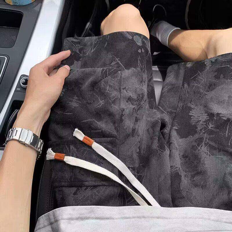 美式黑色工装短裤男款夏季大码青少年裤子休闲扎染大口袋五分马裤