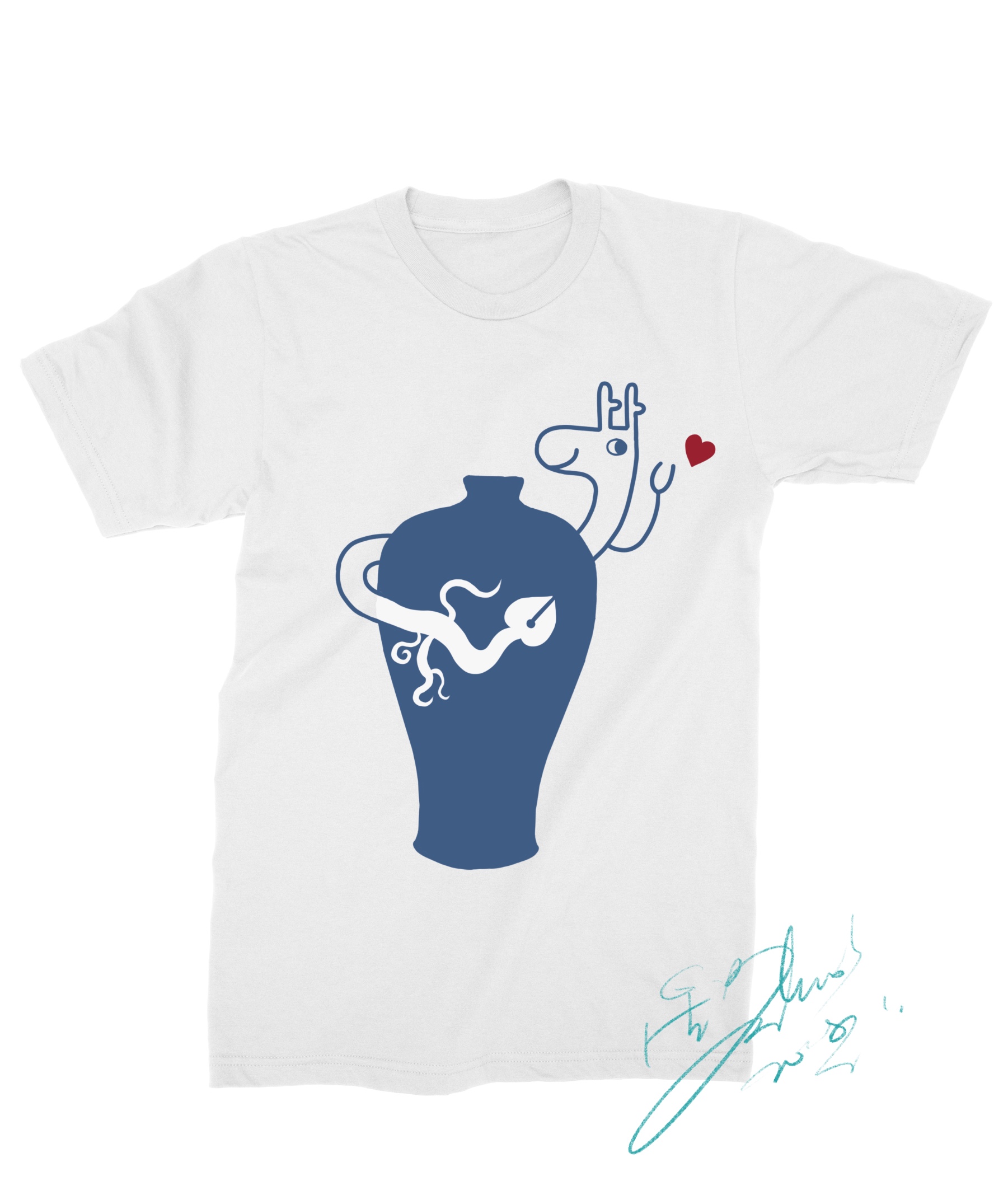 星河设计x扬州博物馆·联名T恤霁蓝釉白龙纹梅瓶衍生文创情侣款