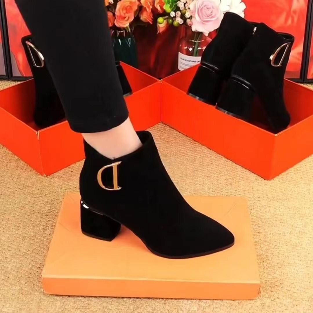 短靴女粗跟2024秋冬季新款英伦风马丁靴女百搭低跟磨砂皮瘦瘦女靴,女鞋,时装靴,淘宝优惠券,粉丝福利购,淘宝优惠卷