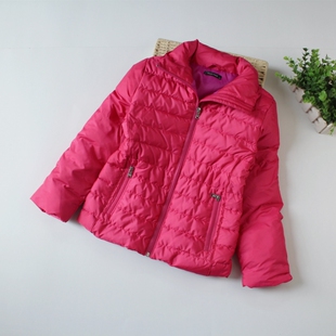 羽绒服韩国女童新款玫红色羽绒服中大童厚棉衣羽绒外套130-155