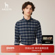 Hazzys哈吉斯秋季 潮流 上衣男休闲时尚 仿牛仔格纹保暖长袖 纯棉衬衫