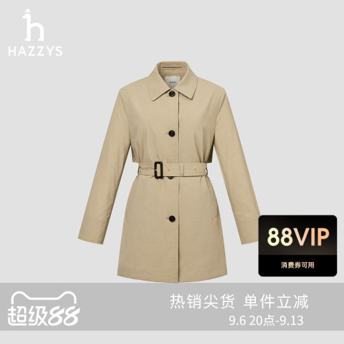 【商场同款】Hazzys哈吉斯单排扣轻薄中长款风衣女士春季新款外套