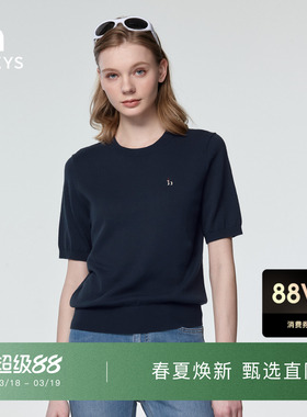 【春夏甄选】Hazzys哈吉斯圆领短袖针织衫女士时尚休闲通勤打底衫