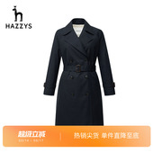 Hazzys哈吉斯英伦风双排扣女士风衣休闲时尚 外套 中长款