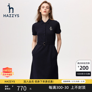 连衣裙休闲夏季 薄款 女士polo领短袖 Hazzys哈吉斯中长款 气质裙子