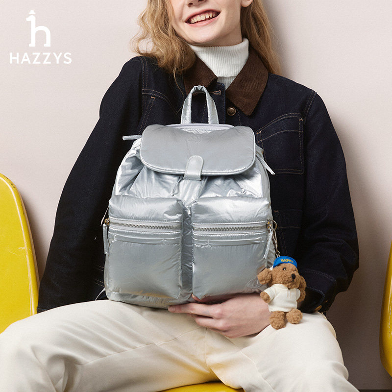 Hazzys哈吉斯时尚通勤休闲双肩包女士纯色简约旅行轻便包包