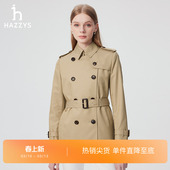Hazzys哈吉斯短款 通勤女士春夏外套 双排扣风衣英伦风简约潮流时尚